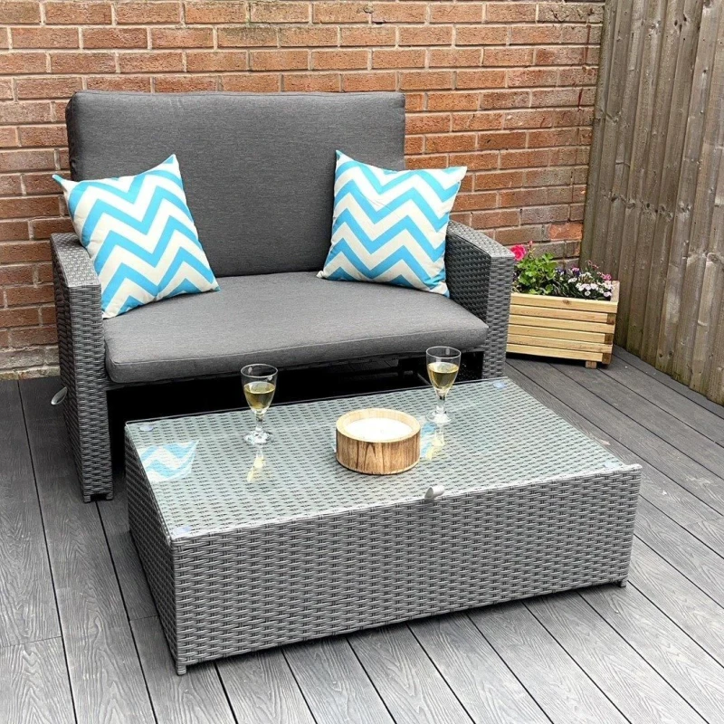 Image of Outdoor Living Oasis 2 Seater Garden Patio Outdoor Rattan Furniture Sofa Sun Lounger Daybed in Grey Grey Unisex