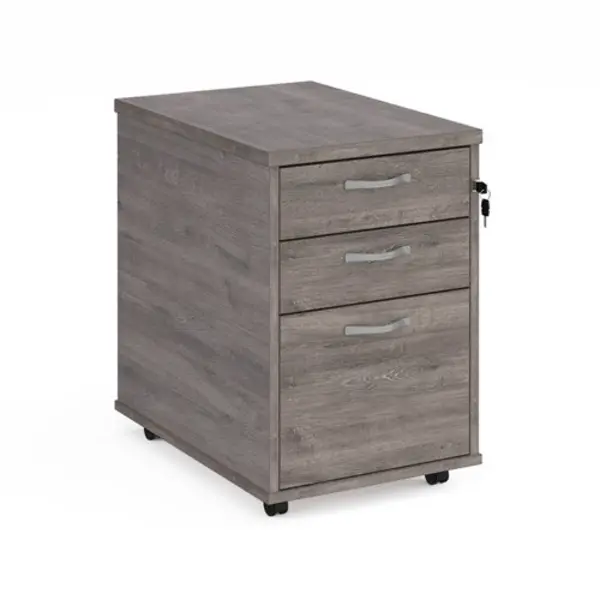 Image of Dams Tall mobile 3 drawer pedestal with silver handles 600mm deep - grey oak TMPGO