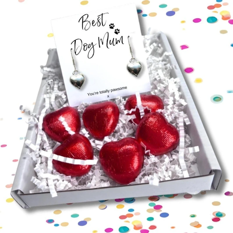Image of Aye Do Gifts Best Dog Mum Mini Gift Hamper Heart Earrings Silver female Mini Gift