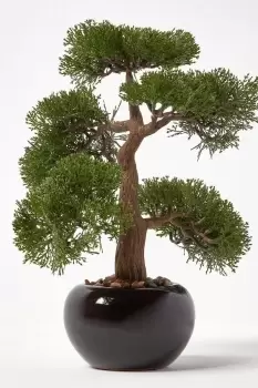 Image of Artificial Bonsai Tree in Black Ceramic Pot