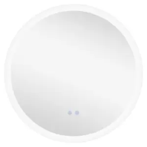 Image of kleankin Round Bathroom Mirror with LED Lights, Wall-Mounted Dimmable Makeup Mirror with 3 Temperature Colours, Defogging Film, Memory Function, Hardw