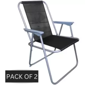 Image of Samuel Alexander - 2 x Foldable Garden Chairs Fixed position garden chairs with grey frame and Black fabric