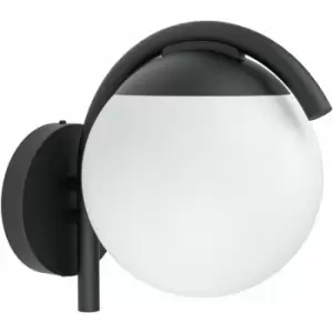 Image of Loops - IP44 Outdoor Wall Light Black & Diffused Shade 1 x 28W E27 Bulb Porch Lamp
