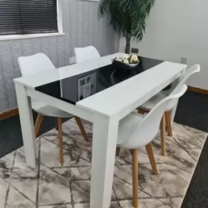 Image of Dining table with 4 white chairs , white Black kitchen set of 4 white Black table , dining table set of 4