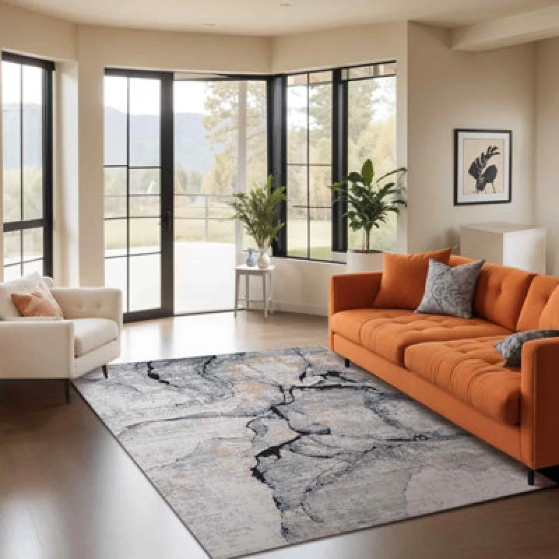 Image of Livabliss Abstract Modern Marble Dark Blue Lyna Area Rug 120 X 170 Cm - Easy Care, Non Shedding, Ideal For Living Room & Bedroom