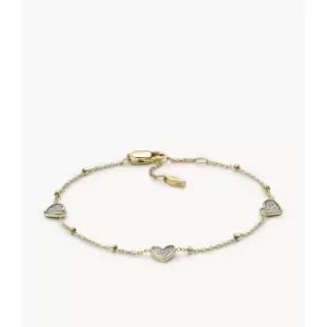 Image of Fossil Womens Sutton Classic Valentine Gold-Tone Stainless Steel Heart Station Bracelet - Gold