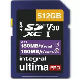 Image of Integral 512GB UltimaPRO V30 4K/8K SD Card (SDXC) UHS-I U3 - 180MB/s