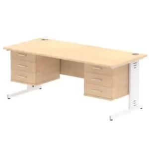 Image of Impulse 1800 Rectangle White Cable Managed Leg Desk MAPLE 2 x 3 Drawer Fixed Ped