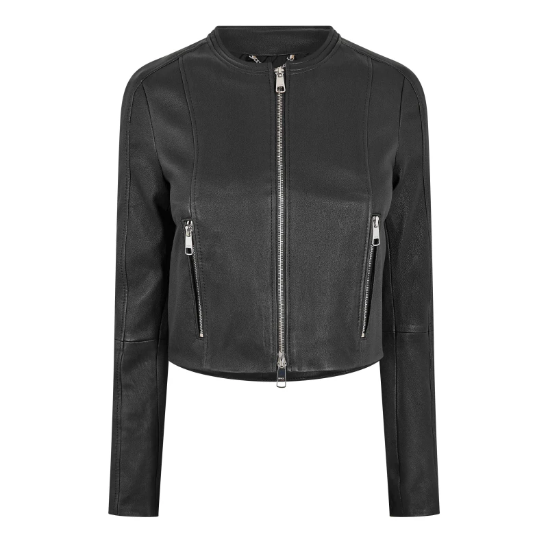 Image of Boss Womens Sajosa 10 Leather Jacket Black female 6 (XS)