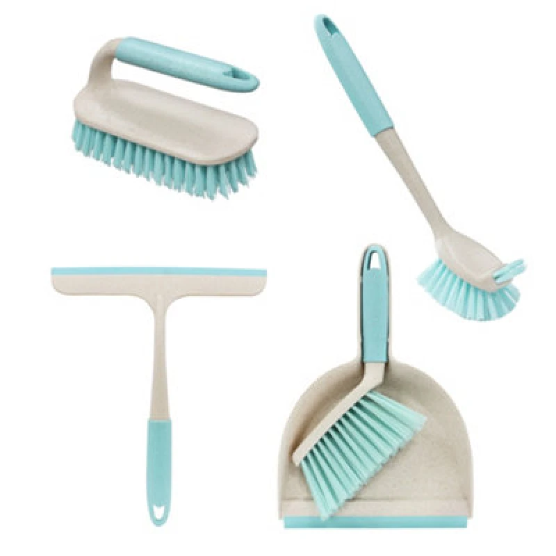 Image of JVL Pro Anit-Bac Cleaning Essentials, Mini Dust pan, Scrubbing, Dish Brush and Window Squeegee Bundle Blue