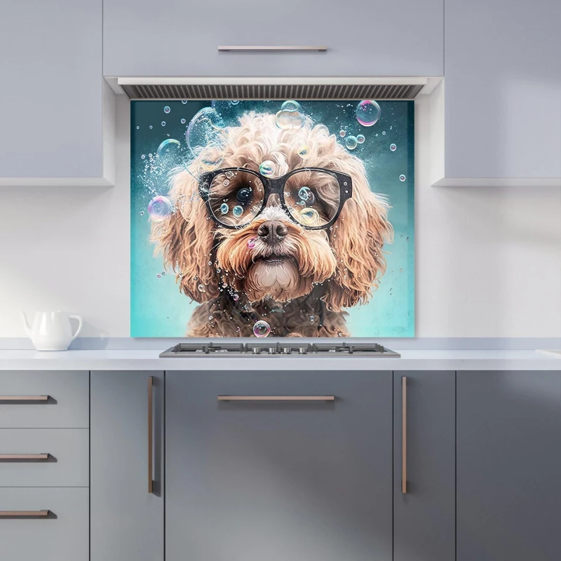 Image of Warren Reed - Designer Cavapoo Dog With Glasses Splashart Kitchen Splashback Size: 700mm x 650mm Multicolor Unisex 700mm x 650mm