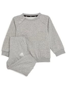 Image of Adidas Infants Outline Logo Crew & Pant Set, Grey/Pink, Size 3-6 Months, Women