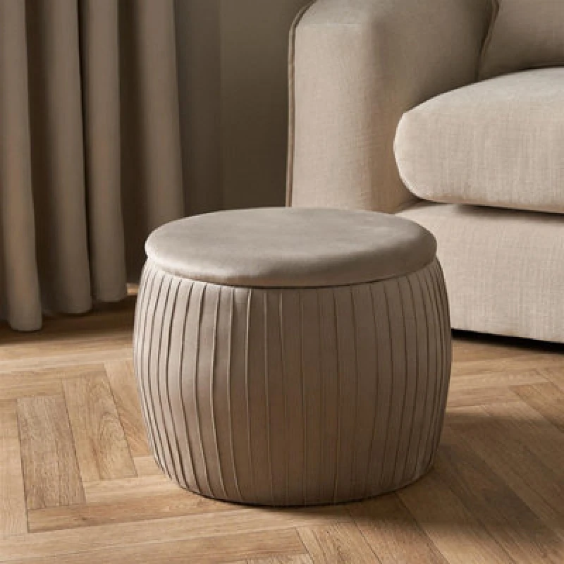 Image of OHS OHS Ottoman Storage Stool Matte Velvet Pleated Home Decor Vanity Pouffe Chair Seat in Natural Natural One Size Unisex 5027434198283