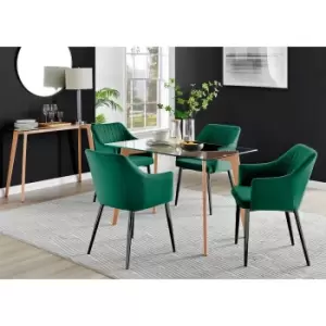 Image of Furniture Box Malmo Glass and Wooden Leg Dining Table & 4 Green Calla Black Leg Chairs