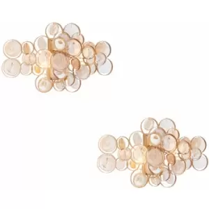Image of Loops - 2 pack Antique Gold Wall Light & Ornate Amber Glass Detailing - Twin Bulb Sconce