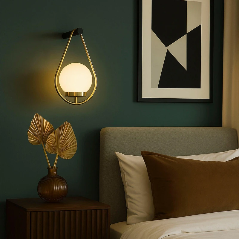 Image of Lighting Collection Teardrop Rechargeable Wall Light Black And Brass unisex One size