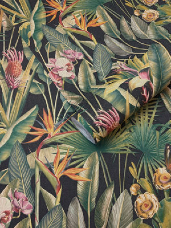 Image of Rasch Zanzibar Black Heavyweight Vinyl Wallpaper, Black 400006