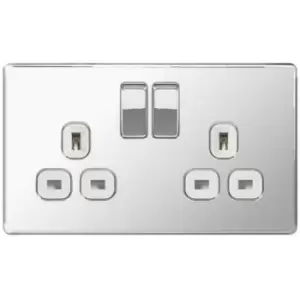 Image of BG FPC22W-01 BG Chrome 13A 2 Gang Double Pole Switched Socket - White - Chrome