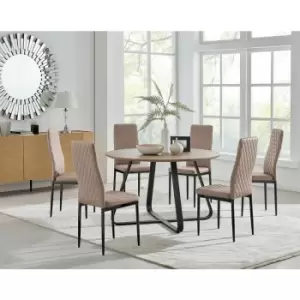 Image of Santorini Brown Round Dining Table And 6 Cappuccino Milan Black Leg Chairs - Cappuccino