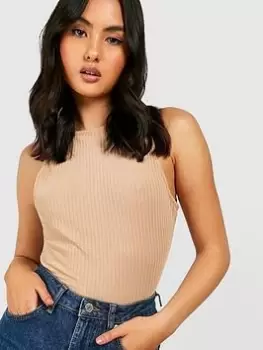 Image of Boohoo Soft Rib Knit High Neck Bodysuit - Stone, Size XL, Women