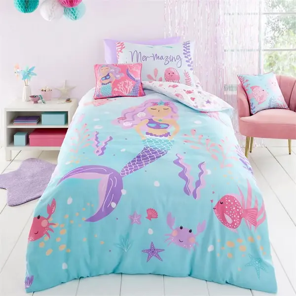 Image of Bedlam Mermaid Vibes Reversible Duvet Cover Set Duvet Cover Sets Single Blue 41870918010