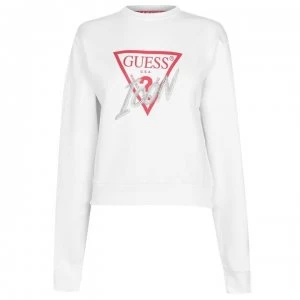 Image of Guess Logo Crew Sweatshirt - True White A000