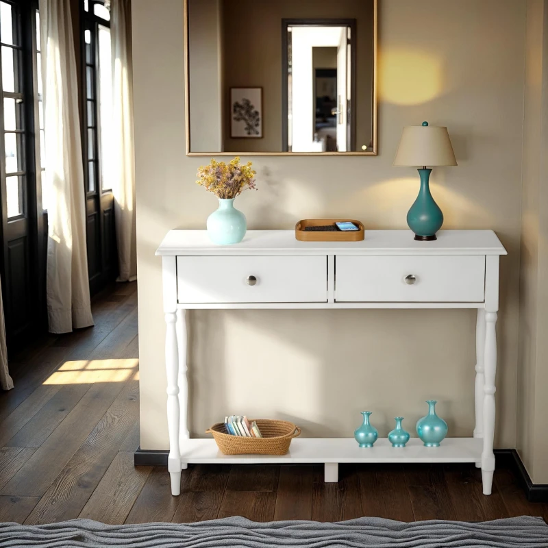 Image of Seconique Stratford 2 Drawer Console Table - White 300-304-039