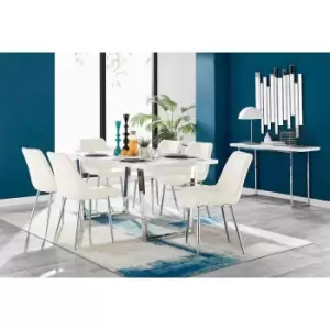 Image of Furniture Box Kylo White High Gloss Dining Table and 6 Cream Pesaro Silver Leg Chairs