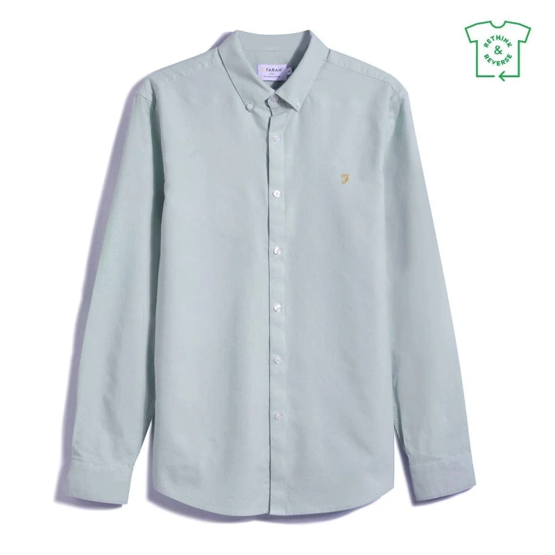 Image of Farah Oxford Long Sleeve Shirt Jade 905 male Small
