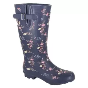Image of StormWells Womens/Ladies Floral Wide Leg Wellington Boots (9 UK) (Navy Blue)