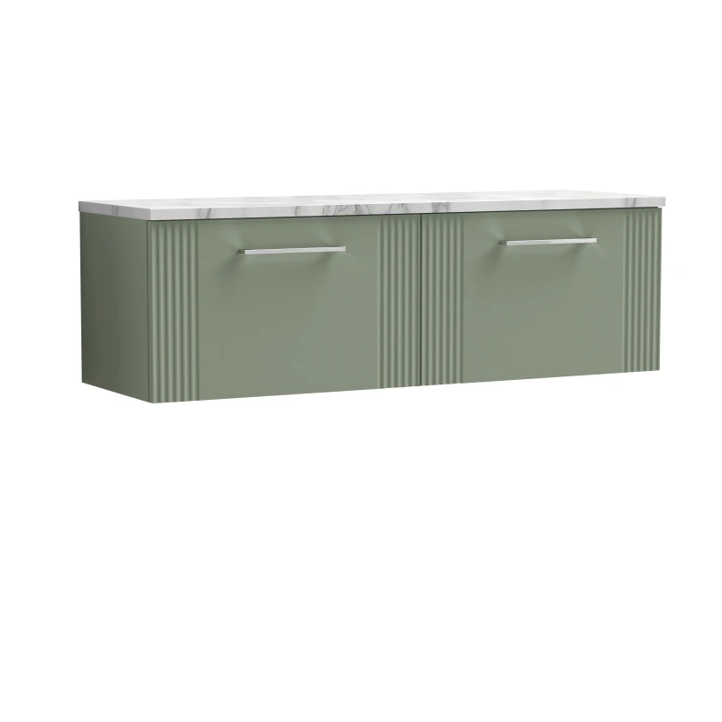 Image of Balterley 2 Drawer Wall Hung Vanity Unit Marble Laminate Worktop, Green 1200mm Green Unisex