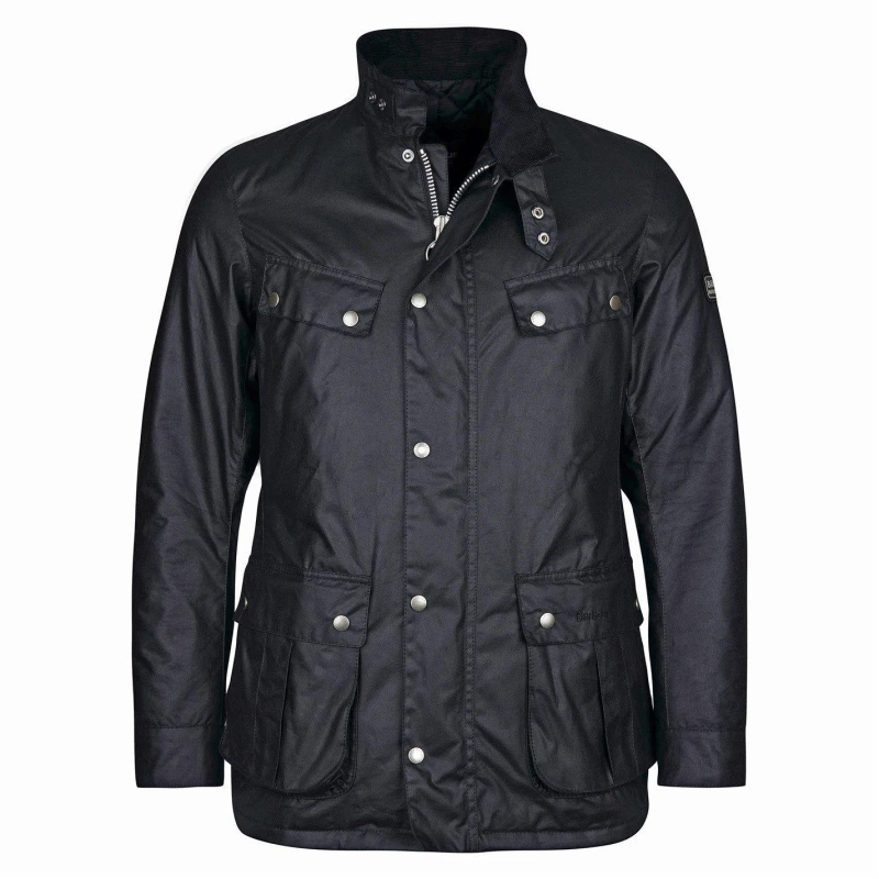 Image of Barbour International Mens Duke Water Resistant Windproof Cotton Long Sleeve Wax Jacket Black BK91 male M