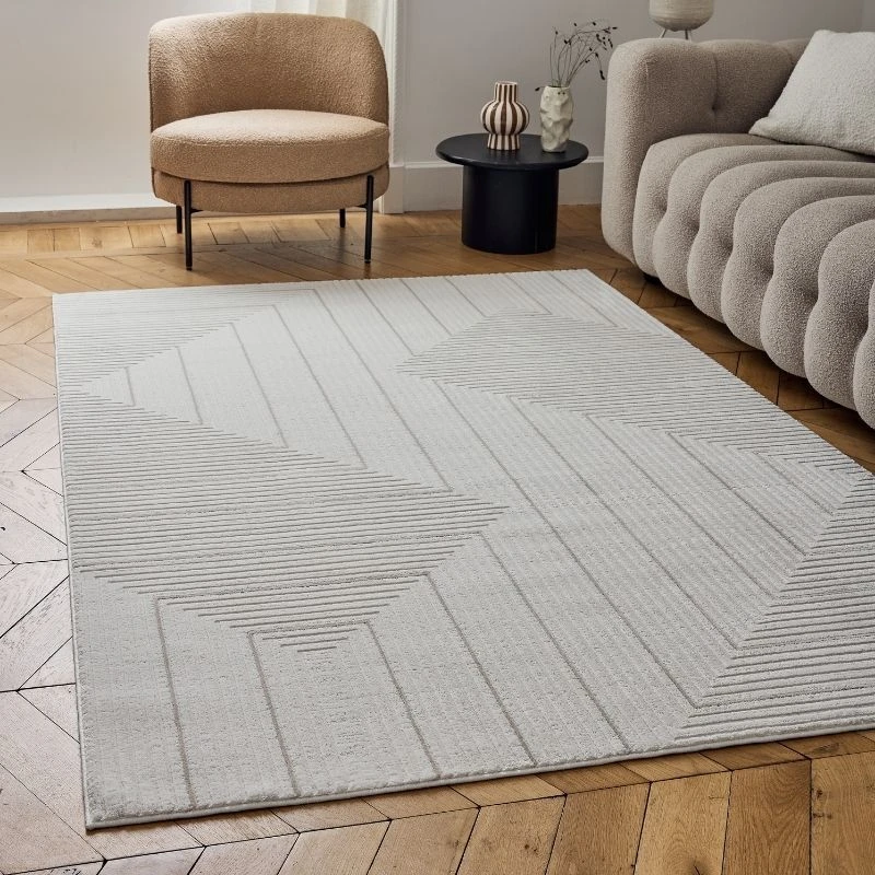 Image of THE RUGS Carmel Modern Area Rugs & Runners Geometric Stain Resistant in Beige Size: 80cm x 150cm Beige Unisex 80cm x 150 cm