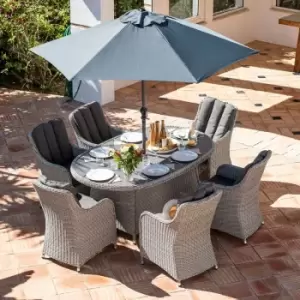 Image of Santiago 6 Seat Rattan Oval Dining Set - White Wash