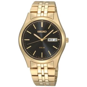 Image of Seiko SNE044P9 Solar Powered Stainless Steel Watch with Black Dial & Gold Bracelet