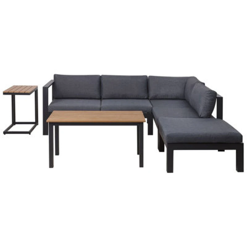 Image of Beliani Garden Corner Sofa With Table 5 Seater Messina Left Hand Metal Black