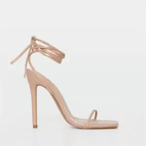 Image of Missguided Faux Leather Lace Up Heels - Beige