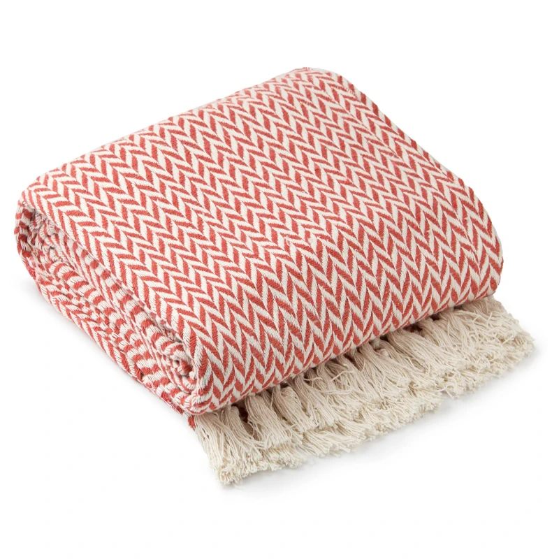 Image of Emma Barclay Throw Blanket Cotton Scandi Woven Cherokee Burnt Orange unisex 229x254cm