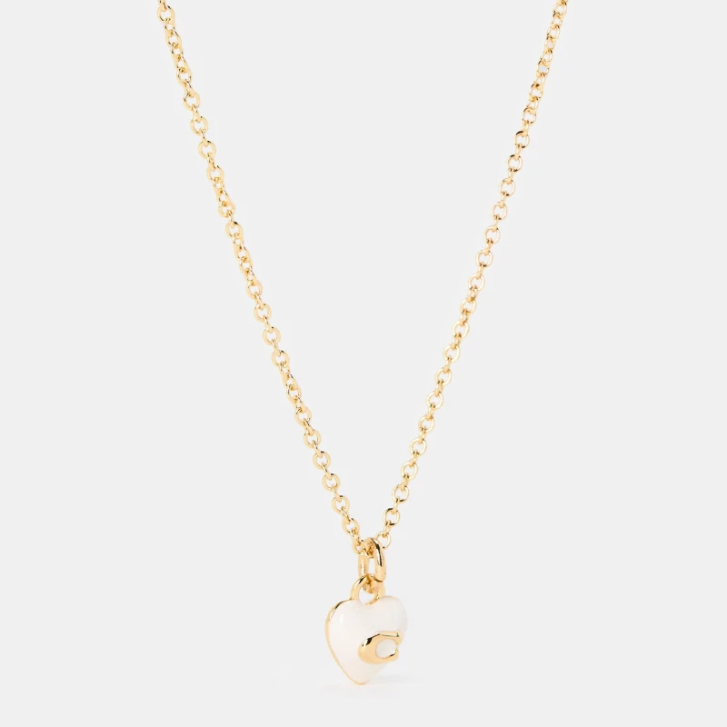 Image of Coach Womens Heart Pearl Gold Pendant Necklace white/gold female One Size