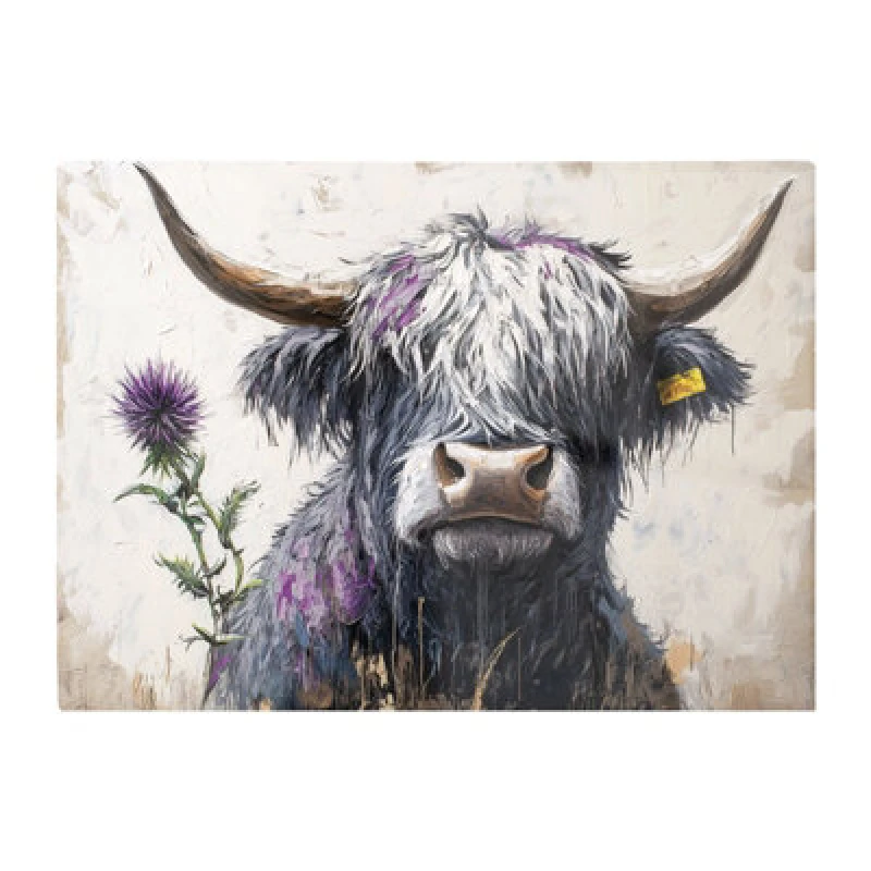 Image of Warren Reed Designer Highland Cow Amongst Thistles Chopping Board