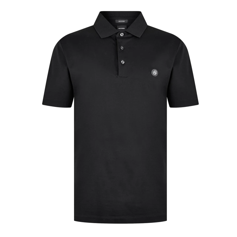 Image of Boss Mens C Parris Polo Signature Monogram Shirt Black 001 male Medium