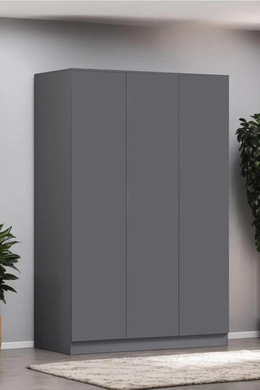 Image of FWStyle FWStyle Dark Grey 3 Door Wardrobe Push To Open Soft Close Grey One Size Unisex 5056413127631