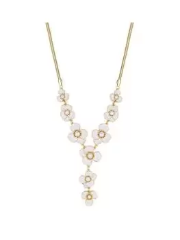 Image of Mood Gold White Enamel Pearl Flower Statement Y Drop Necklace