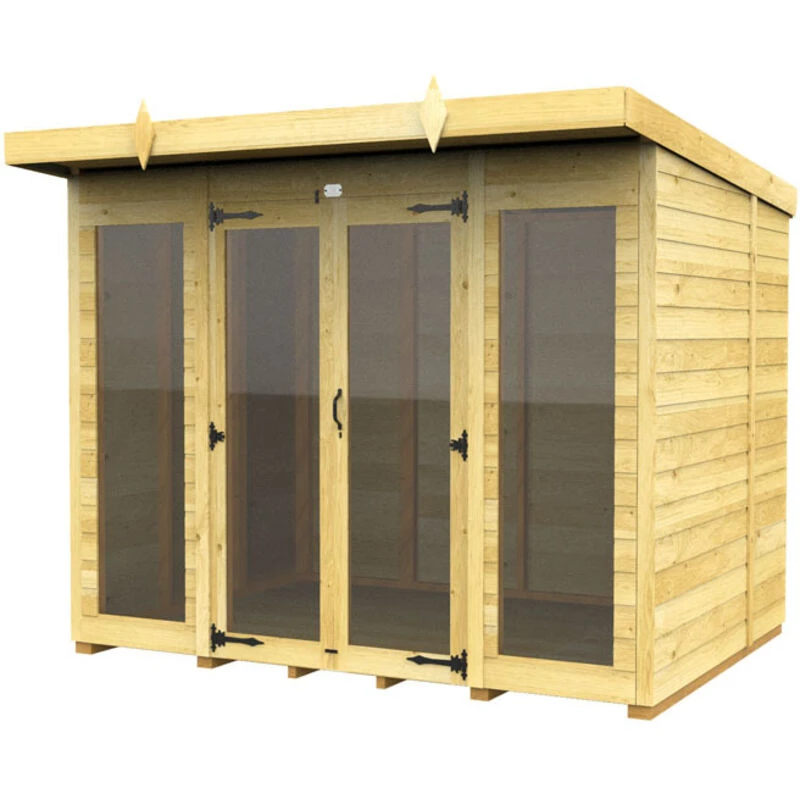 Image of Flat Pack Sheds DIY Sheds 8 x 7 Pent Summer House (Full Height Window), Brown 8X7PFHWSHFF