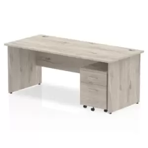 Image of Impulse 1800 Straight Panel End Workstation With Two Drawer Mobile Pedestal Bundle Grey Oak