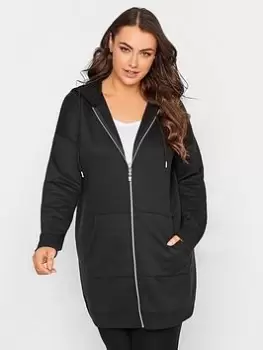 Image of Yours Longline Zip Through Hoodie - Black, Size 26-28, Women