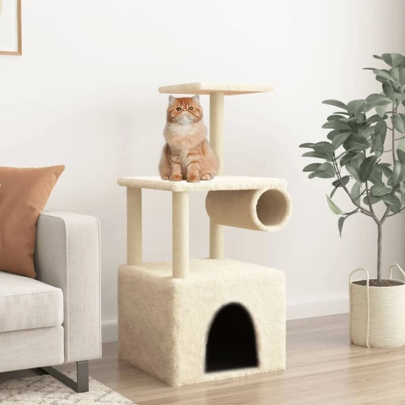 Image of VIDAXL Cat Tree with Sisal Scratching Posts Cream 109.5cm vidaXL 8720845416973