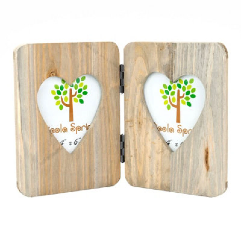 Image of Nicola Spring Rustic Hearts Folding 2 Photo Frame - 4 X 6" - Natural