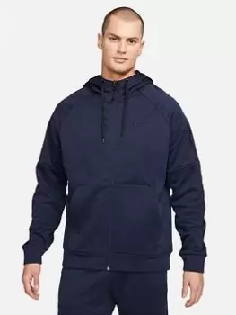 Image of Nike Train Therma Full Zip Sweat Hoodie - Navy/Black, Size S, Men