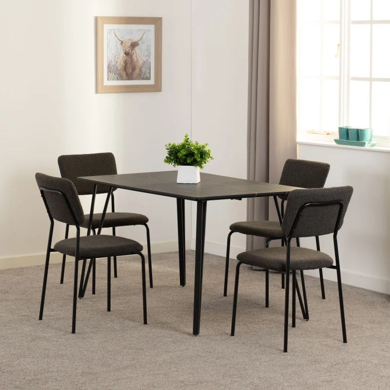 Image of Seconique Marlow & Sheldon Dining Set (x4 Chairs) - Black Marble/Grey Boucle Fabric, Black 400-401-349